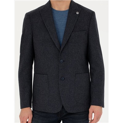 Lacivert Slim Fit Yün Karışımlı Ceket