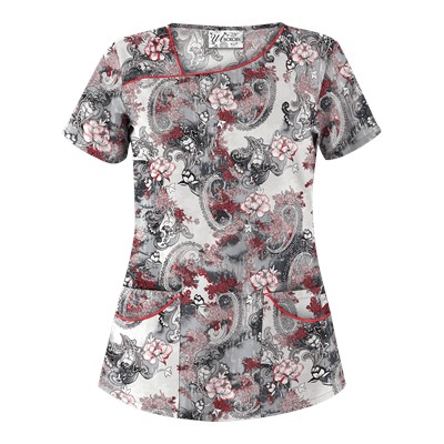 UA Vintage Paisley Poppy Asymmetrical Scrub Top