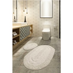 Chilai Home Macoroni Ekru 2 Li Set Banyo Halısı, Paspası %100 Doğal Pamuklu Cotton 8694578912148