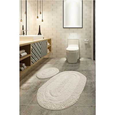 Chilai Home Macoroni Ekru 2 Li Set Banyo Halısı, Paspası %100 Doğal Pamuklu Cotton 8694578912148
