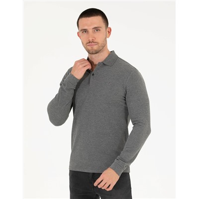 Antrasit Melanj Slim Fit Basic Sweatshirt