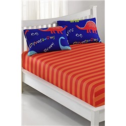 Ev & Ev Home Pes Lastikli Çarşaf Seti Tek Kişilik Dinazorus Mavi Ep-024578