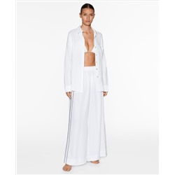 100% linen wide straight-leg trousers with piping