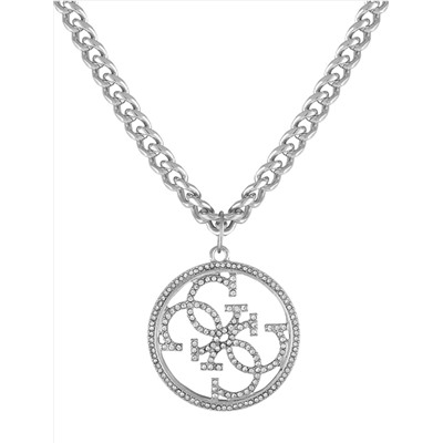 GUESS Silver Tone Quatro G Logo Pendant Necklace with Crystal