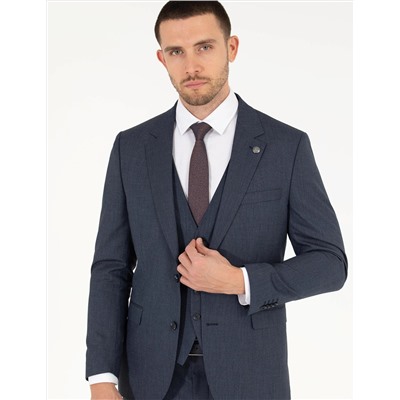 Lacivert Yelekli Slim Fit Takım Elbise
