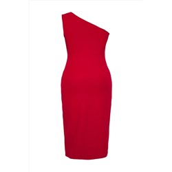 Kırmızı Tek Omuz Asimetrik Örme Elbise TBBSS24AH00158