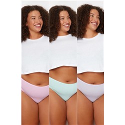 Trendyol Curve Pembe-Mavi-Lila 3'lü Paket Pamuklu Büyük Beden Külot TBBSS23CM00003