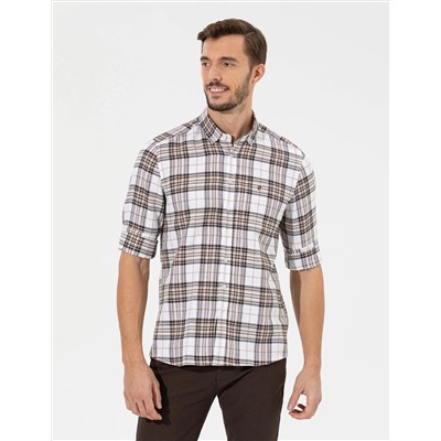 Kahverengi Slim Fit Uzun Kollu Gömlek