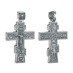 Крест из чернёного серебра - Распятие, Спаc Неpукотвоpный, Архангел Гавриил, Спаси и сохрани, Архангел Михаил ПК-060-3ч