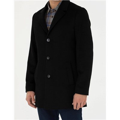 Siyah Ex. Slim Fit Kaşe Kaban