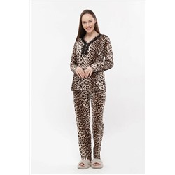 ANGELİNA Kadın Leopar Desenli Bambu Uzunkollu-uzun Pantolon Pijama Takımı 3460 siyah-beyaz leopar 2