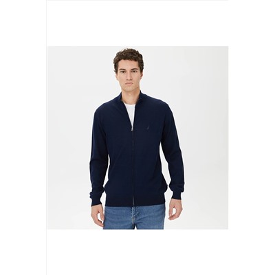 Nautica ERKEK LACİVERT STANDART FIT DİK YAKALI UZUN KOLLU TRİKO HIRKA S37122T