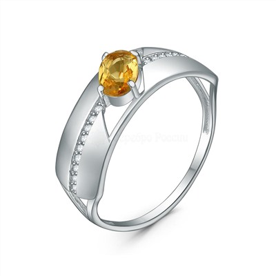 Серьги из серебра с цитрином и фианитами родированные 2-3906-001