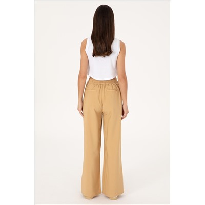 Kadın Camel Loose Relax Fit Kanvas Pantolon