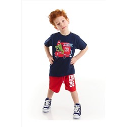 Denokids İtfaiyeci Timsah Erkek Çocuk Lacivert T-Shirt Kırmızı Şort Takım CFF-22Y1-019