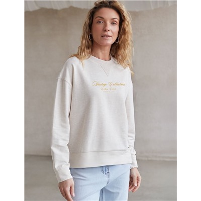 Свободный свитшот с принтом и разрезами из эластичного футера двухнитки без начеса