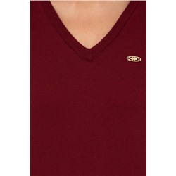 Kadın Bordo V - Yaka Basic Kazak