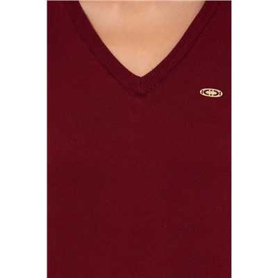 Kadın Bordo V - Yaka Basic Kazak