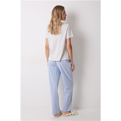 Pijama largo 100% algodón azul rayas