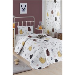 Ev & Ev Home Kapitone Yatak Örtüsü Seti Tek Kişilik HelloCats Beyaz Ep-021353