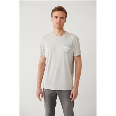 Avva, Erkek Gri Bisiklet Yaka Baskılı Soft Touch T-shirt A41y1136