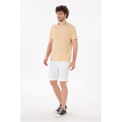Erkek Regular Fit Bisiklet Yaka Bej Basic Tişört
