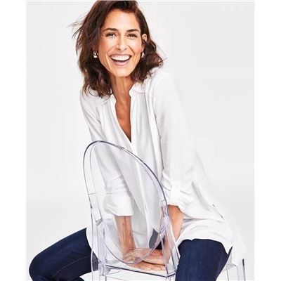 Women's Roll-Tab Button-Down Long Blouse, Created for Macy's