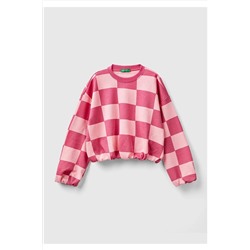 United Colors of BenettonKız Çocuk Pembe Dama Desenli Crop Sweatshirt Pembe