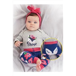 Denokids Tilki Kız Bebek Gri Body Lacivert Pembe Tayt-Pantolon Takım CFF-22S1-181