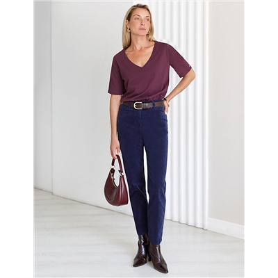 Укороченные эластичные брюки слим из микро вельвета