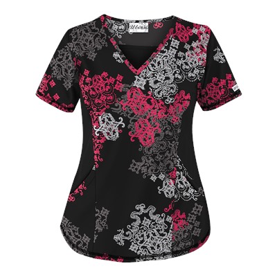 UA Exotica Black Print Scrub Top