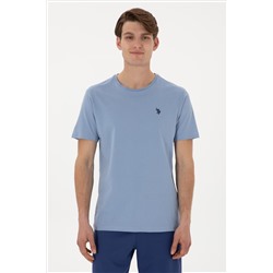 Erkek Regular Fit Bisiklet Yaka Mavi Basic Tişört
