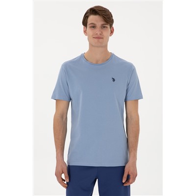Erkek Regular Fit Bisiklet Yaka Mavi Basic Tişört