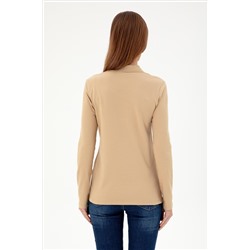 Kadın Kum Basic Polo Yaka Sweatshirt