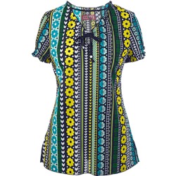 koi Scrubs Flower Stripe Print Top