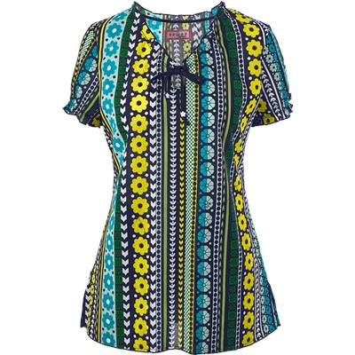 koi Scrubs Flower Stripe Print Top