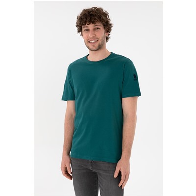 Erkek Regular Fit Bisiklet Yaka Koyu Yeşil Basic Tişört