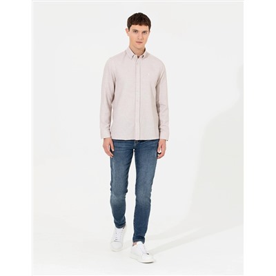 Kahverengi Slim Fit Uzun Kollu Gömlek