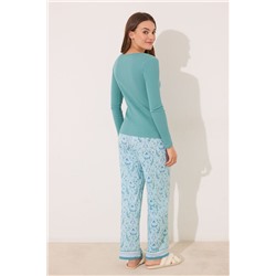 Pijama largo verde esmeralda flores