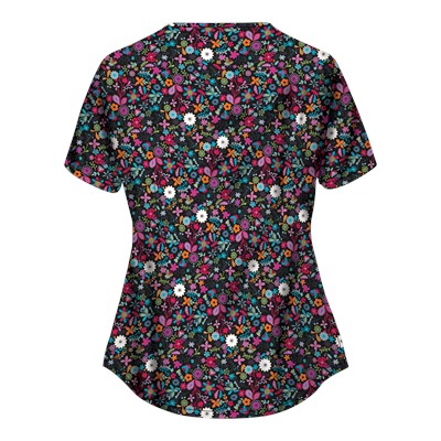 UA Butter-Soft STRETCH Country Wild Flower Black Scrub Top