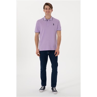 Erkek Regular Fit Polo Yaka Lila Basic Tişört