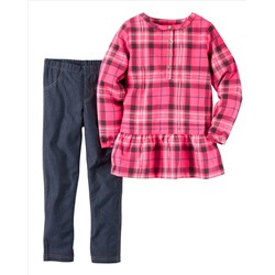 2-Piece Neon Plaid Tunic & Jegging Set