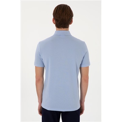Erkek Slim Fit Polo Yaka Açık Mavi Basic Tişört