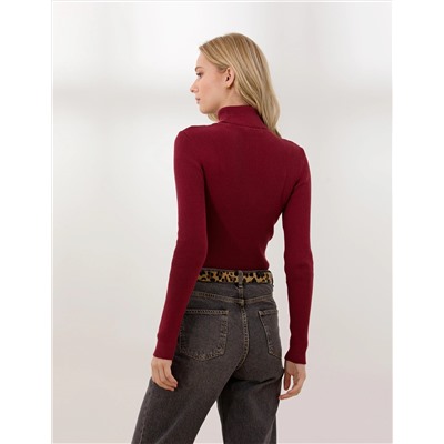 Balıkçı Yaka Bordo Slim Fit Basic Kazak