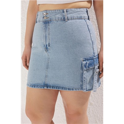 Açık Mavi Kargo Cepli Denim Etek TBBSS23AZ00057