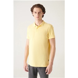 Avva Erkek Sarı %100 Mısır Pamuğu Standart Fit Normal Kesim 3 Düğmeli Polo Yaka T-shirt B001027