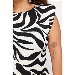 Siyah Zebra Baskılı Mini Örme Büyük Beden Elbise TBBSS24AH00142