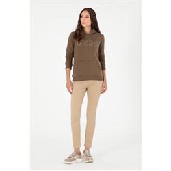 Kadın Haki Basic Kapüşonlu Sweatshirt