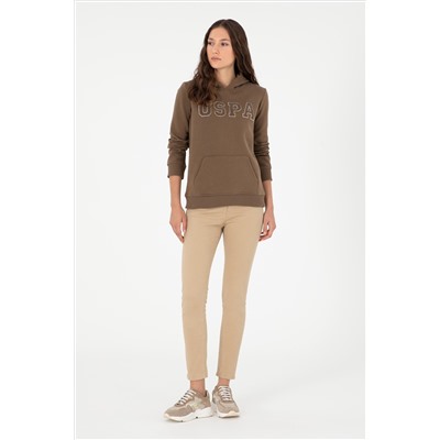 Kadın Haki Basic Kapüşonlu Sweatshirt