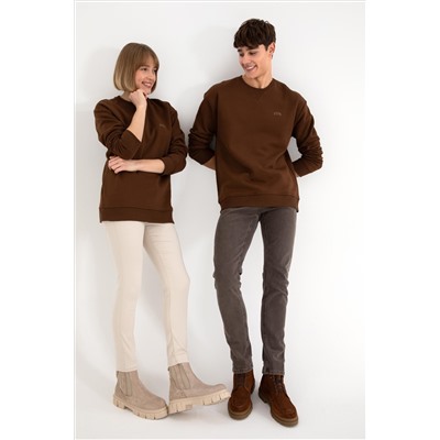 Erkek Kahverengi Basic Sweatshirt